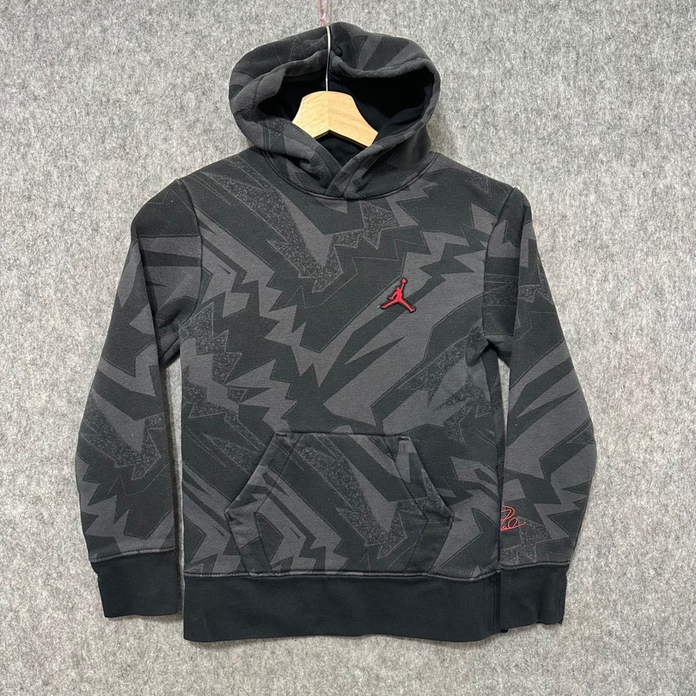 Jordan Boys Size Small Black Gray All Over Print Pullover Hoodie Jumpman Logo